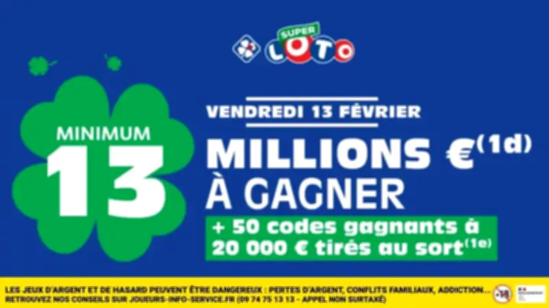 Super Loto : 13 millions d'euros minimum à gagner ce vendredi 13 avec 50 gagnants garantis