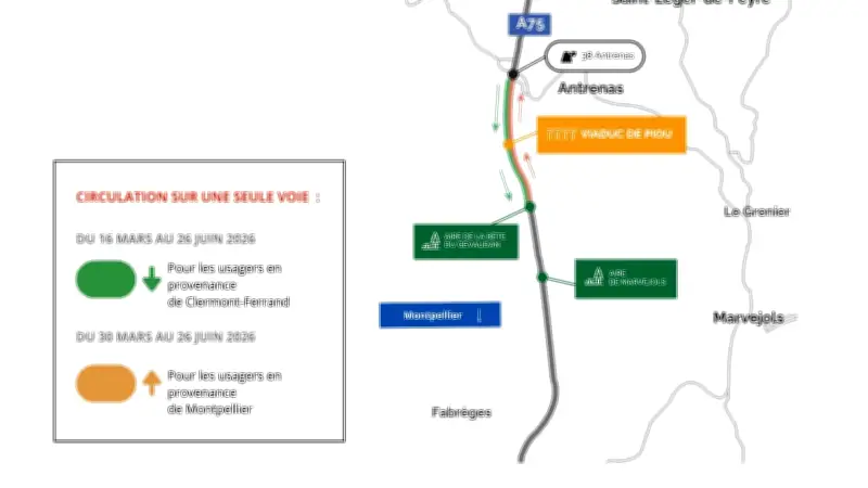 A75 : Travaux de réparation du viaduc du Piou à Antrenas dès lundi