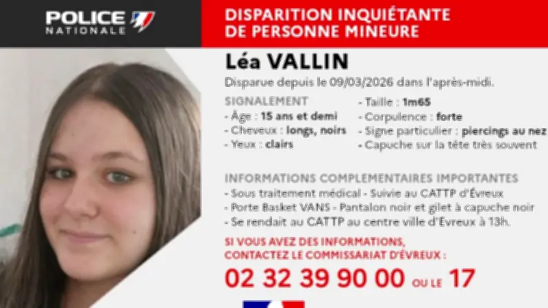 Disparition inquiétante de Léa, 15 ans, à Évreux : appel à témoins lancé