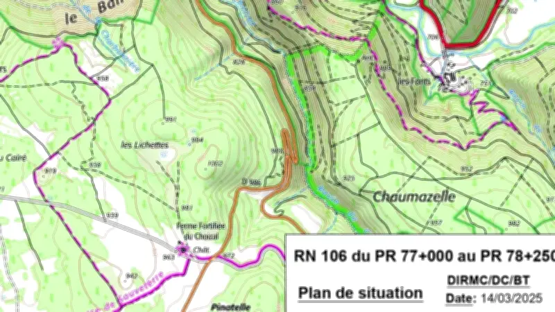 Travaux de sécurisation sur la RN106 à Balsièges : circulation alternée du 30 mars au 24 avril 2026