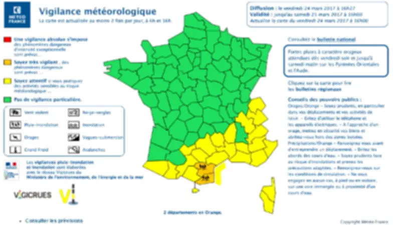 Aude et Pyrénées-Orientales en vigilance orange orage et inondation