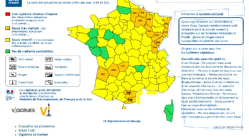 Aude et Pyrénées-Orientales en vigilance orange pluies et orages