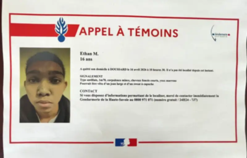Haute-Savoie : appel à témoins pour retrouver Ethan M., 16 ans, disparu depuis le 16 avril