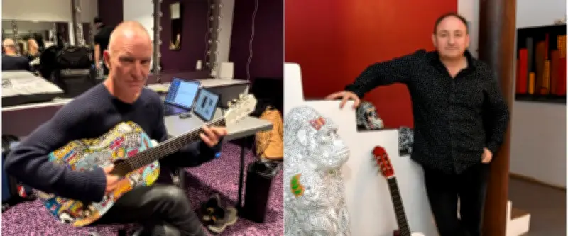 Sting reçoit une guitare unique signée par l'artiste Franck Célaire à Montpellier