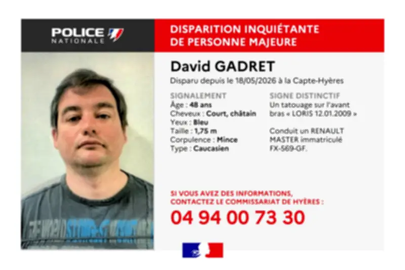 Disparition inquiétante dans le Var : appel à témoins pour retrouver David Gadret