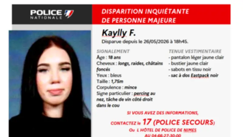 Disparition inquiétante d'une jeune fille de 18 ans à Nîmes : la police lance un appel à témoins