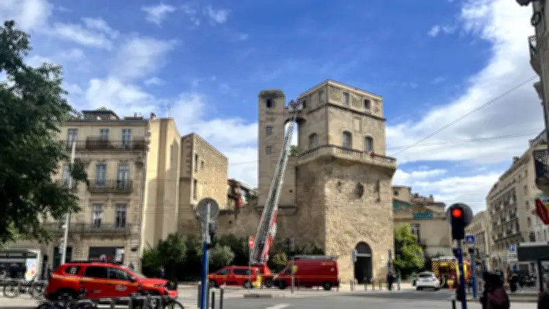 Exercice des pompiers à la tour de la Babote à Montpellier