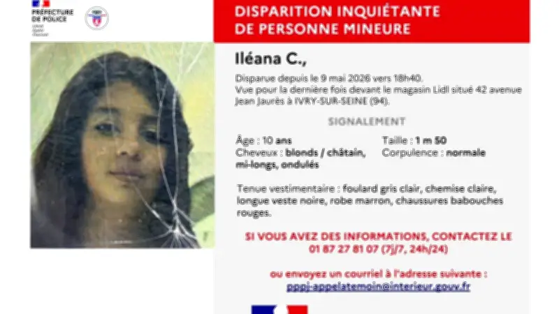Ivry-sur-Seine : appel à témoins pour retrouver Iléana, 10 ans, disparue depuis 5 jours