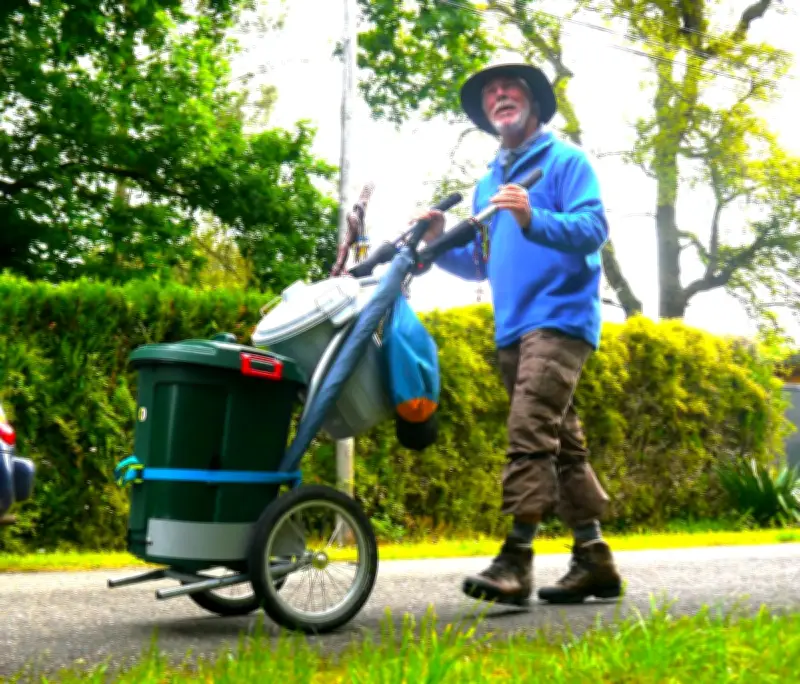 Un pèlerin hollandais traverse la Lande avec un chariot poubelle