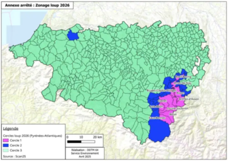 Zonage loup élargi en Béarn : 11 communes en cercle 1