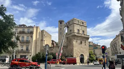 Exercice des pompiers à la tour de la Babote à Montpellier