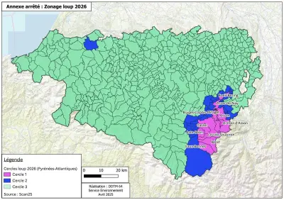 Zonage loup élargi en Béarn : 11 communes en cercle 1