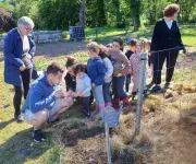 Les écoliers plantent aux Jardins partagés de l'Estrigon