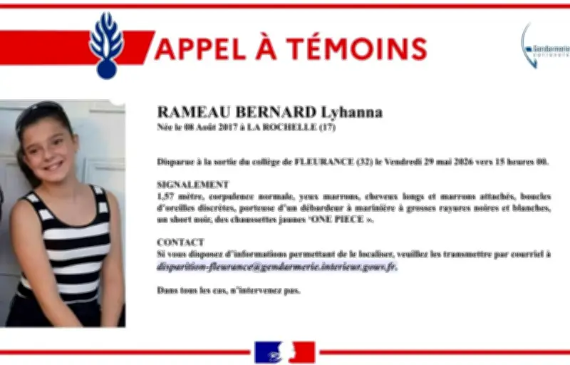 Disparition inquiétante d'une collégienne de 11 ans dans le Gers