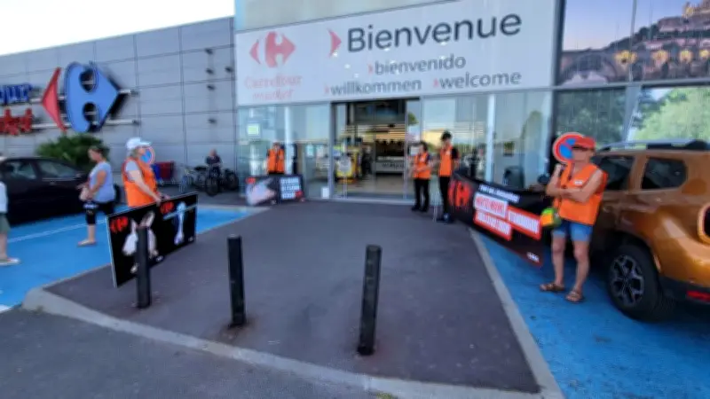 L214 dénonce l'élevage intensif devant Carrefour à Villeneuve-lès-Béziers
