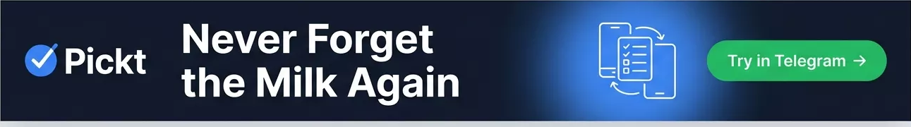 Bannière header Pickt — app de listes de courses collaboratives pour Telegram